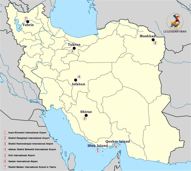 Top Iran International Airports on Map