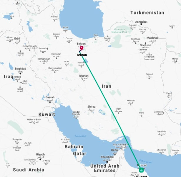 Muscat to Tehran Flight Route